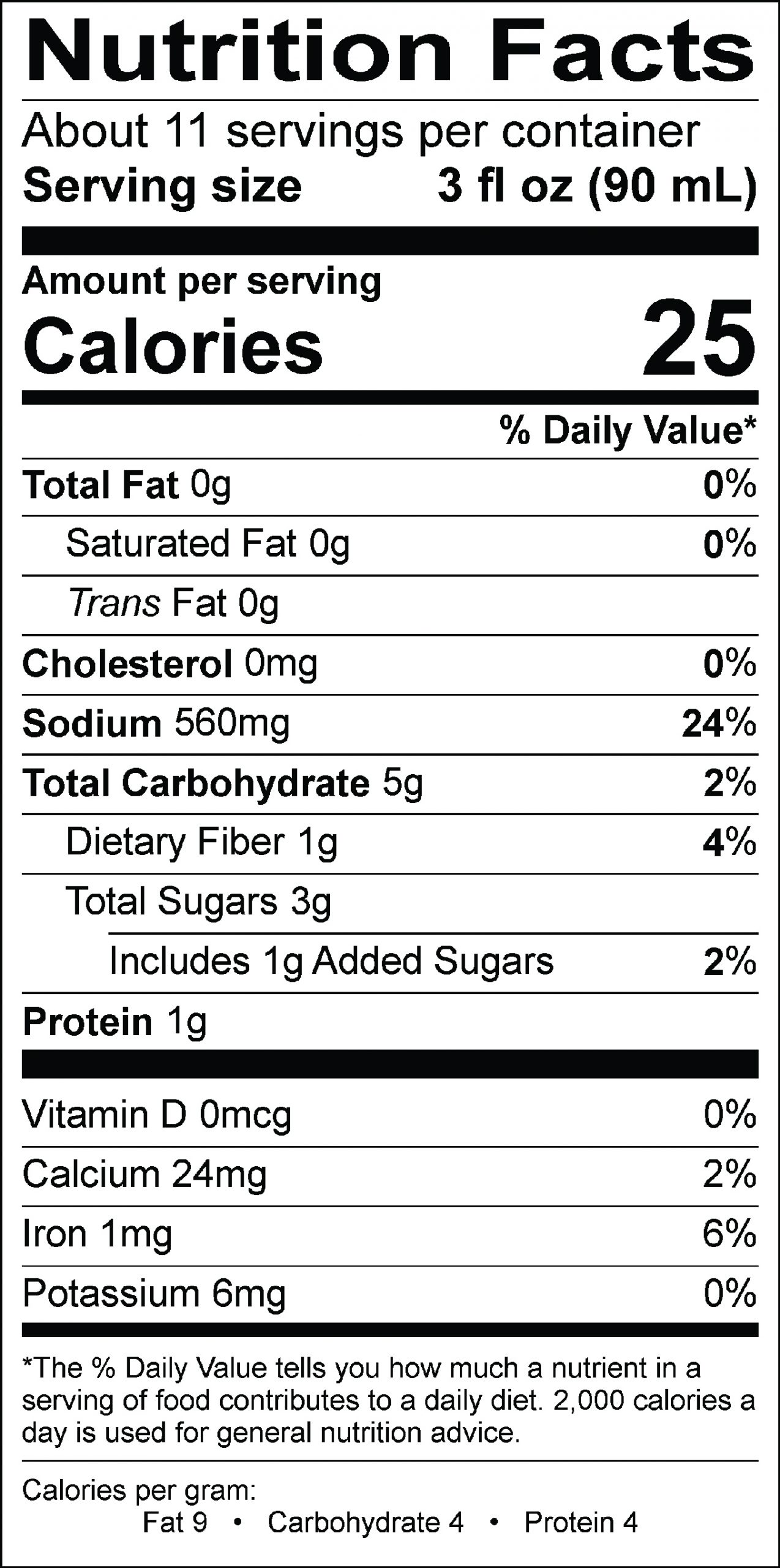 nutrition facts for GEORGE'S® Mild Bloody Mary Mix