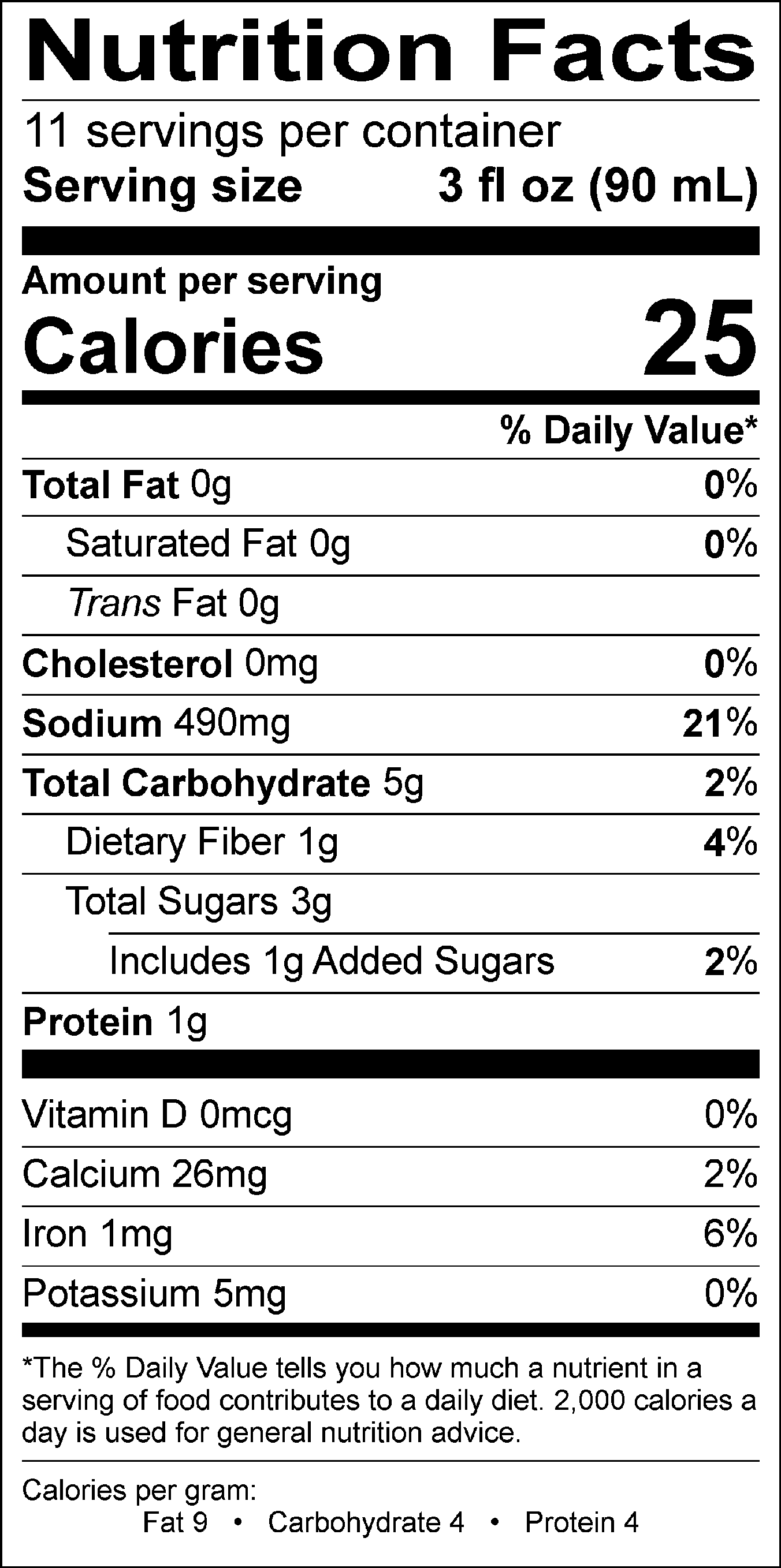 nutrition facts for OLD BAY® Bloody Mary Mix