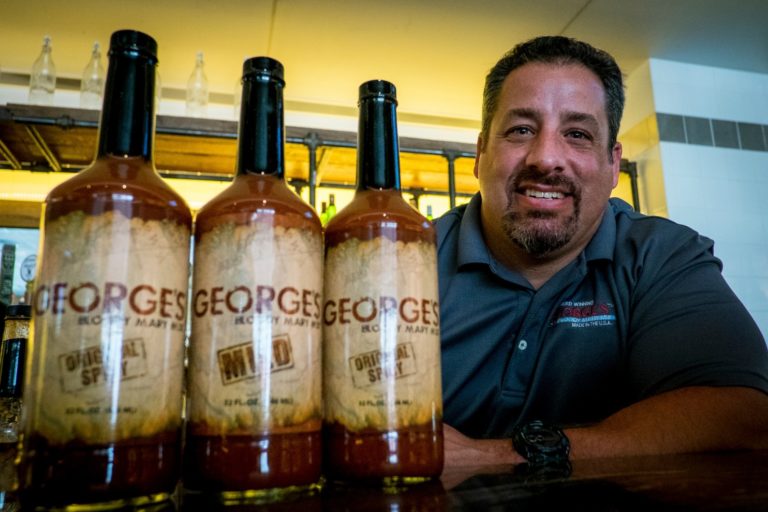Selection of GEORGE’S® Bloody Mary Mixes next to Greg David