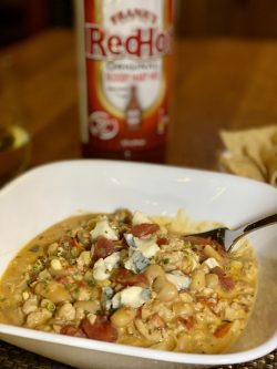 bowl of FRANK'S Redhot® Slow Cooker Bloody Mary Buffalo Chicken Chili