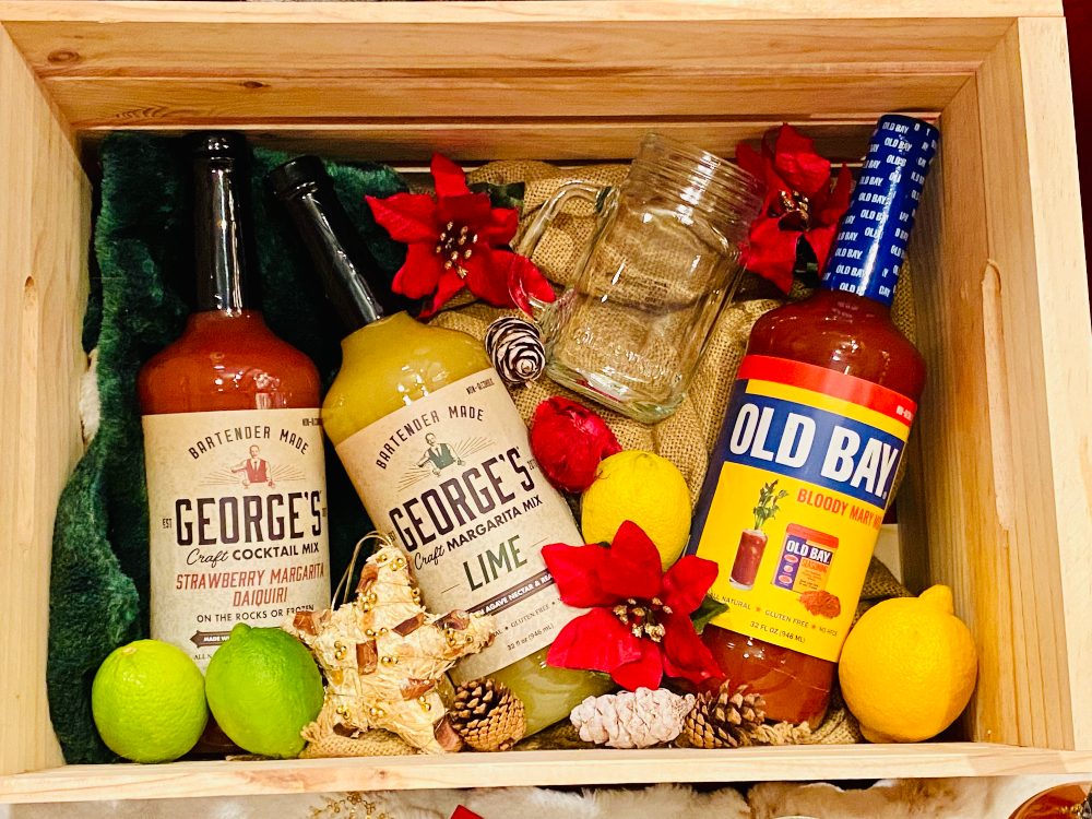 gift box with fruit margarita and bloody mary mixes