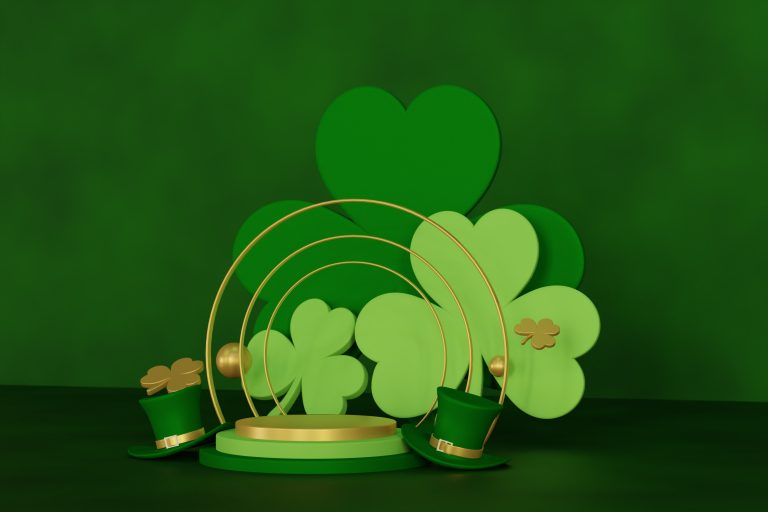 St. Patrick's Day clovers on a green background