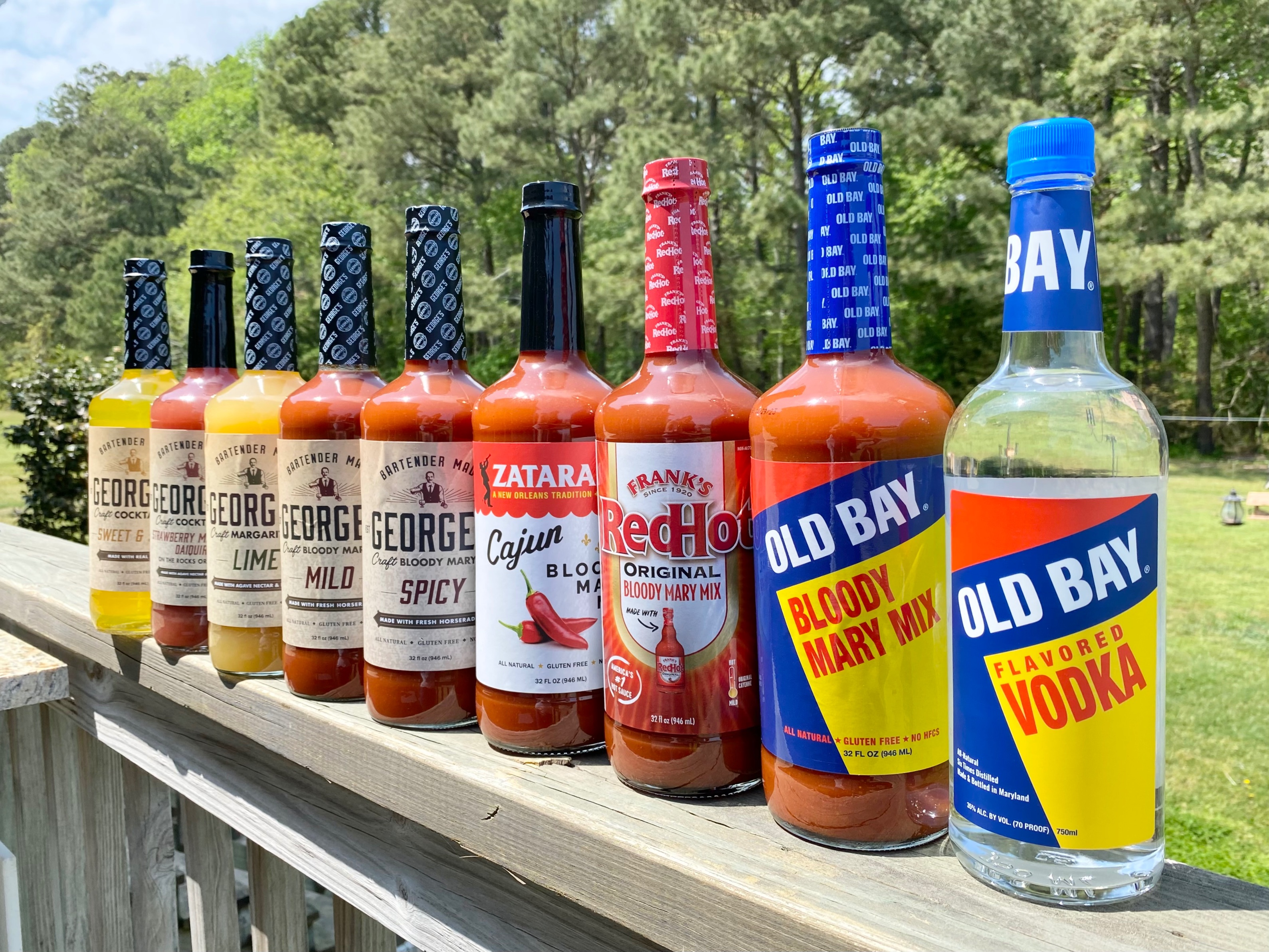 George's Beverage Company mixes and Old Bay Vodka lined up