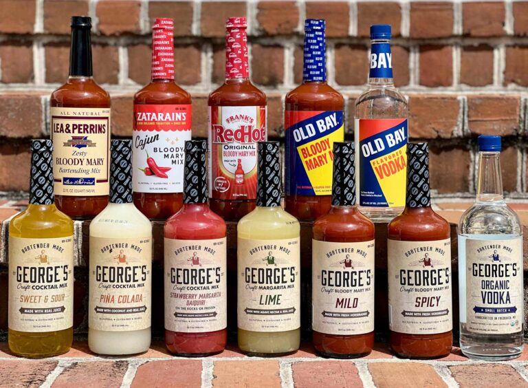 bottles lined up on brick steps by George's Beverage Company